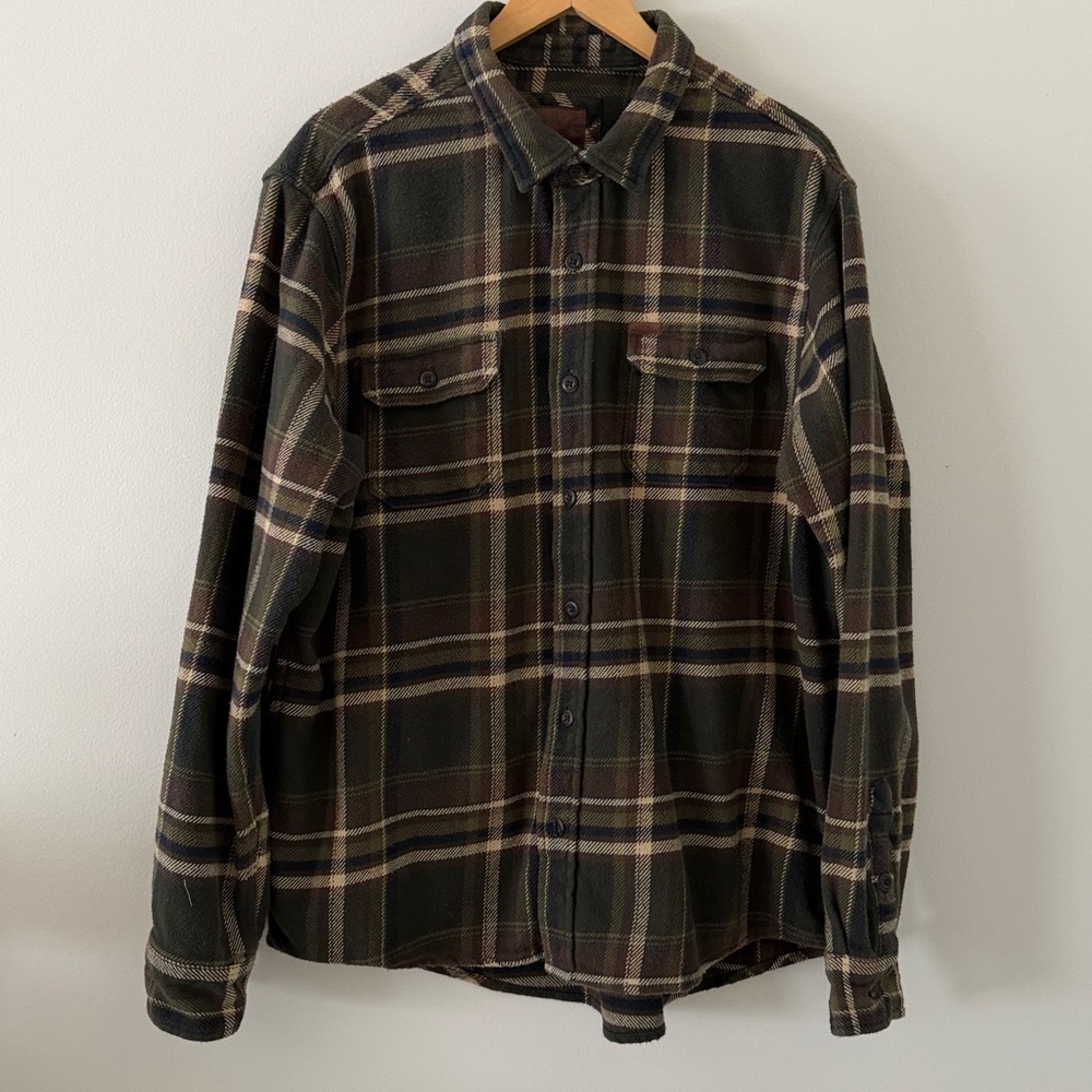 Orvis Shacket Mens Large Green Plaid Cotton Heavyweight Flannel Workwear Shirt